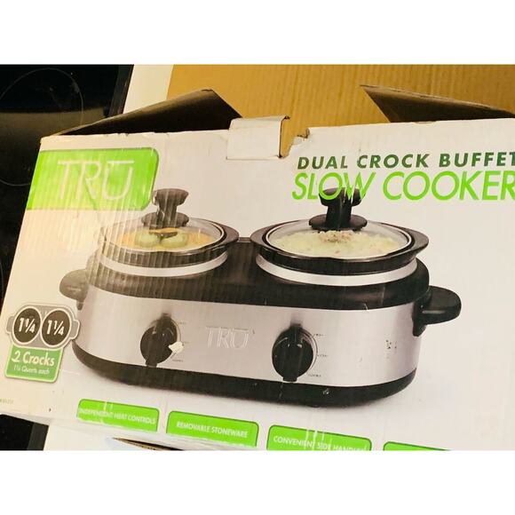 TRU Dual Crock Pot Buffet Slow Cooker SC-2125 In Box 1.25 QT Each Pot Tested - Picture 5 of 7
